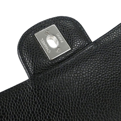 Chanel 2017-2018 Black Caviar Skin Medium Classic Double Flap Shoulder Bag
