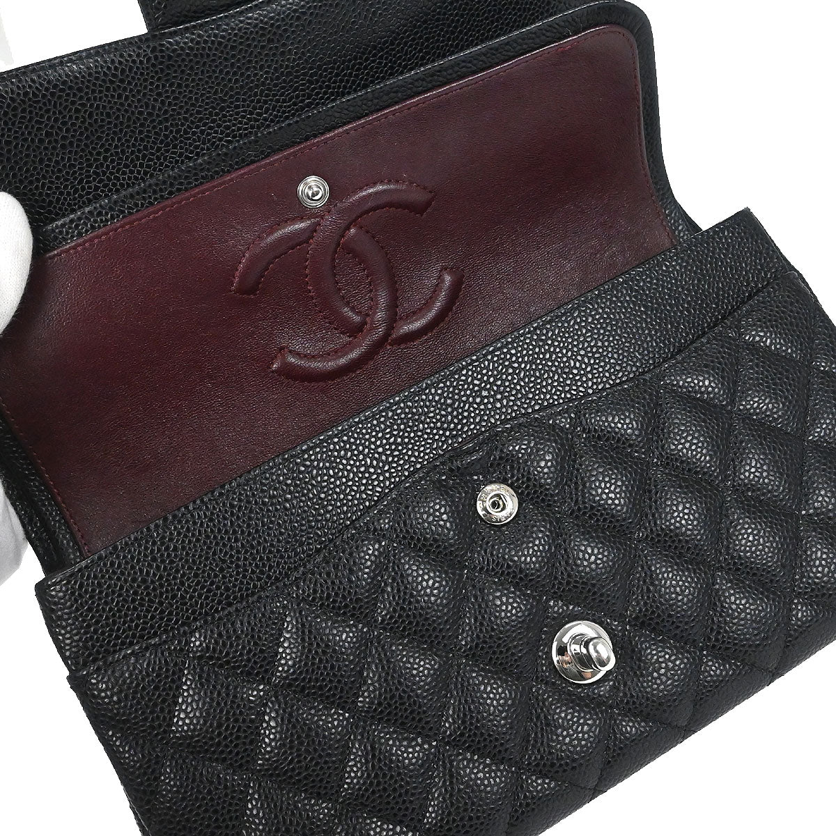 Chanel 2017-2018 Black Caviar Skin Medium Classic Double Flap Shoulder Bag