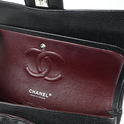 Chanel 2017-2018 Black Caviar Skin Medium Classic Double Flap Shoulder Bag