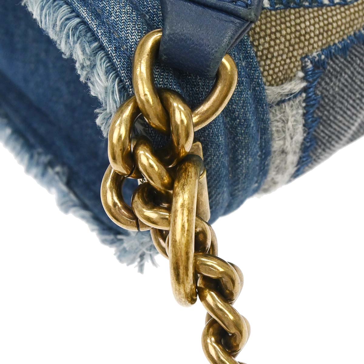 Boy Chanel 2014-2015 Blue Denim Patchwork Medium Chain Shoulder Bag