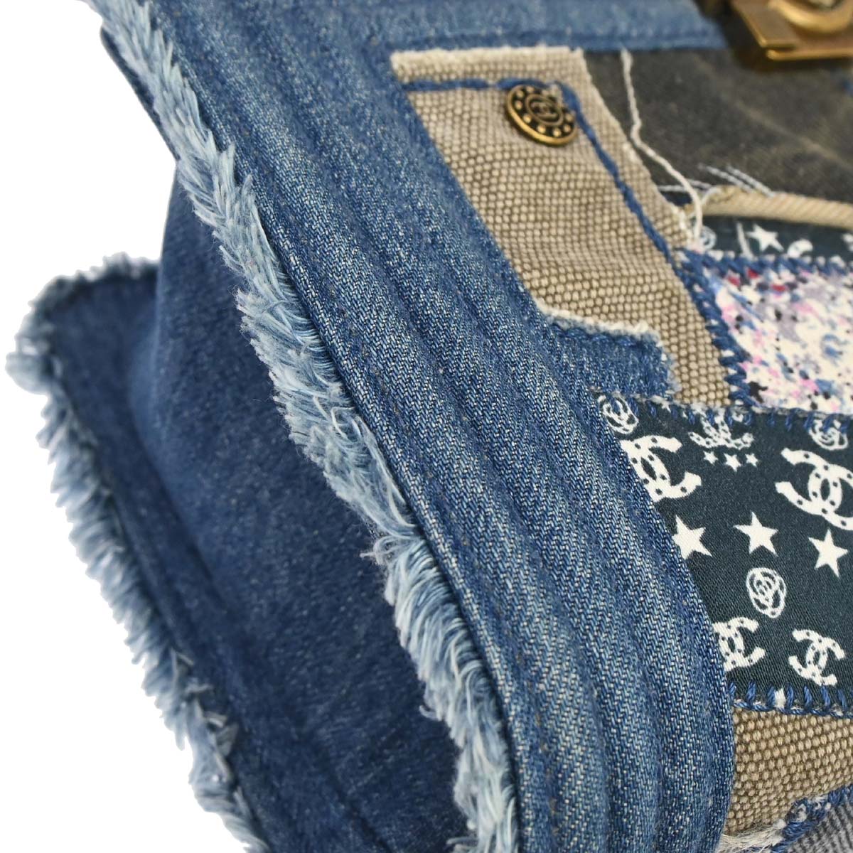 Boy Chanel 2014-2015 Blue Denim Patchwork Medium Chain Shoulder Bag