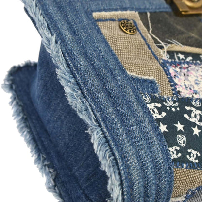 Boy Chanel 2014-2015 Blue Denim Patchwork Medium Chain Shoulder Bag