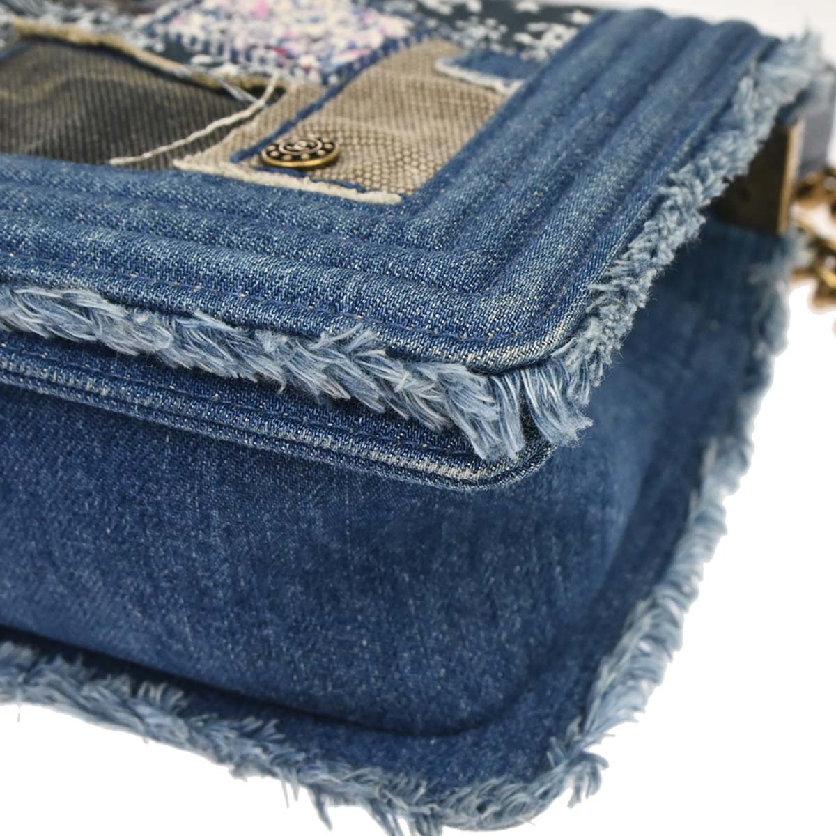Boy Chanel 2014-2015 Blue Denim Patchwork Medium Chain Shoulder Bag