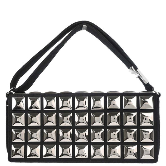 Chanel 2003-2004 Black Cotton Ice Cube Shoulder Bag