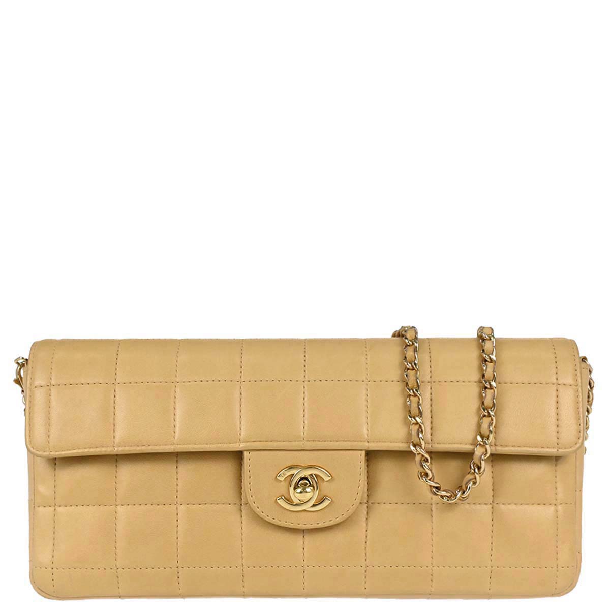 Chanel 2003-2004 Beige Lambskin Coco Bar East West Shoulder Bag