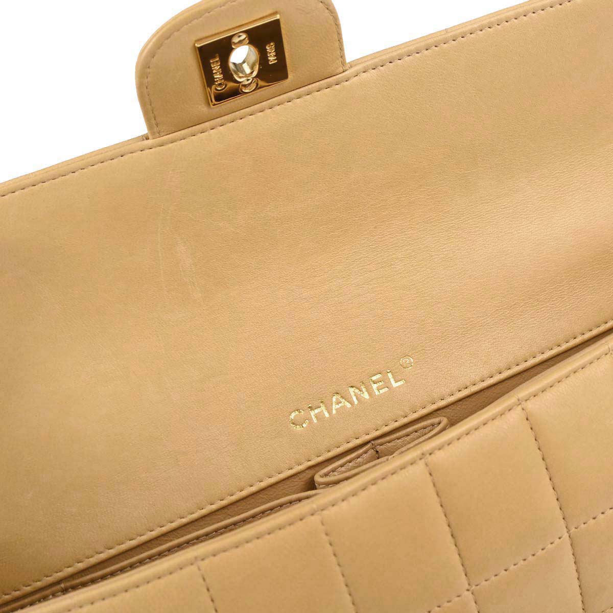 Chanel 2003-2004 Beige Lambskin Coco Bar East West Shoulder Bag