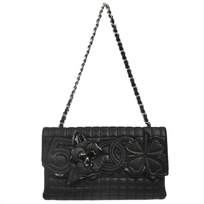 Chanel 2005-2006 Black Lambskin Choco Bar Camellia No.5 CC Clover Handbag
