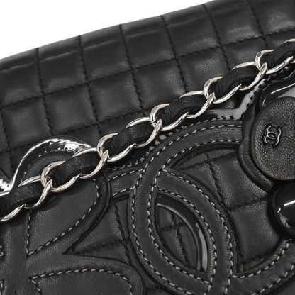 Chanel 2005-2006 Black Lambskin Choco Bar Camellia No.5 CC Clover Handbag