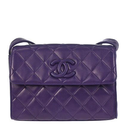 Chanel 1991-1994 Purple Lambskin Straight Flap Shoulder Bag
