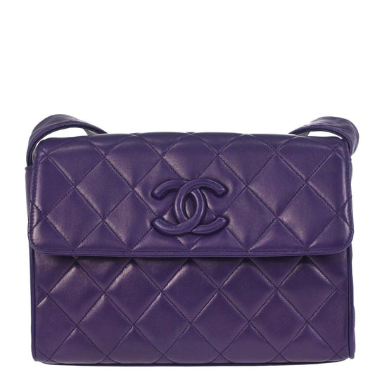 Chanel 1991-1994 Purple Lambskin Straight Flap Shoulder Bag
