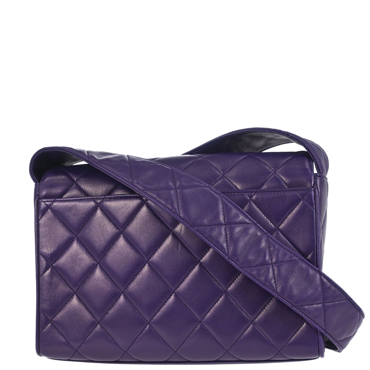 Chanel 1991-1994 Purple Lambskin Straight Flap Shoulder Bag