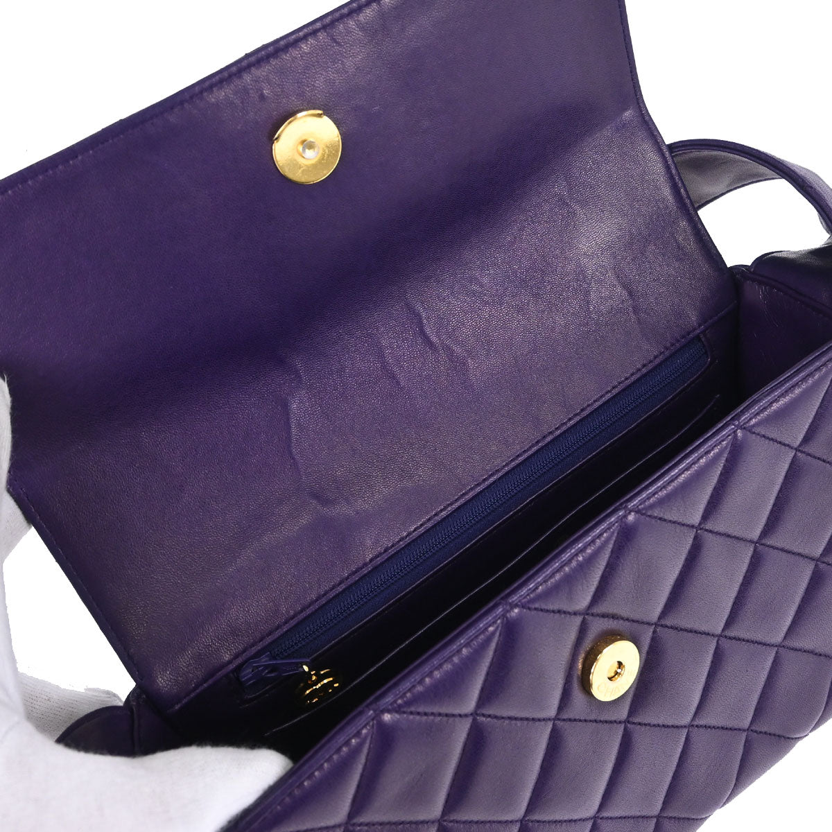 Chanel 1991-1994 Purple Lambskin Straight Flap Shoulder Bag