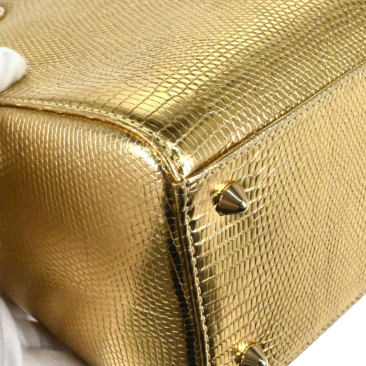 Christian Dior * Gold Lizard Lady Dior Cannage 2way Shoulder Handbag