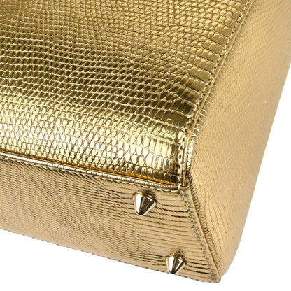 Christian Dior * Gold Lizard Lady Dior Cannage 2way Shoulder Handbag