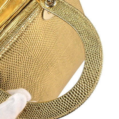 Christian Dior * Gold Lizard Lady Dior Cannage 2way Shoulder Handbag