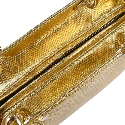 Christian Dior * Gold Lizard Lady Dior Cannage 2way Shoulder Handbag
