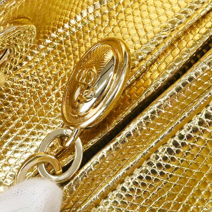 Christian Dior * Gold Lizard Lady Dior Cannage 2way Shoulder Handbag
