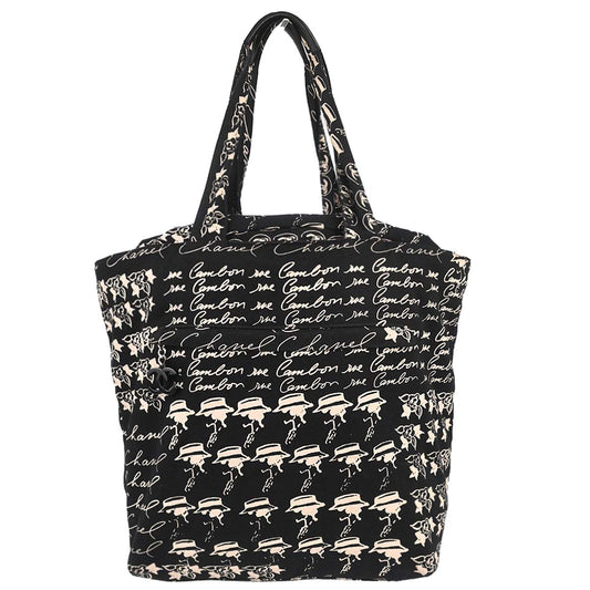 Chanel 2005-2006 Black Canvas Mademoiselle Camellia Drawstring Bucket Tote Handbag