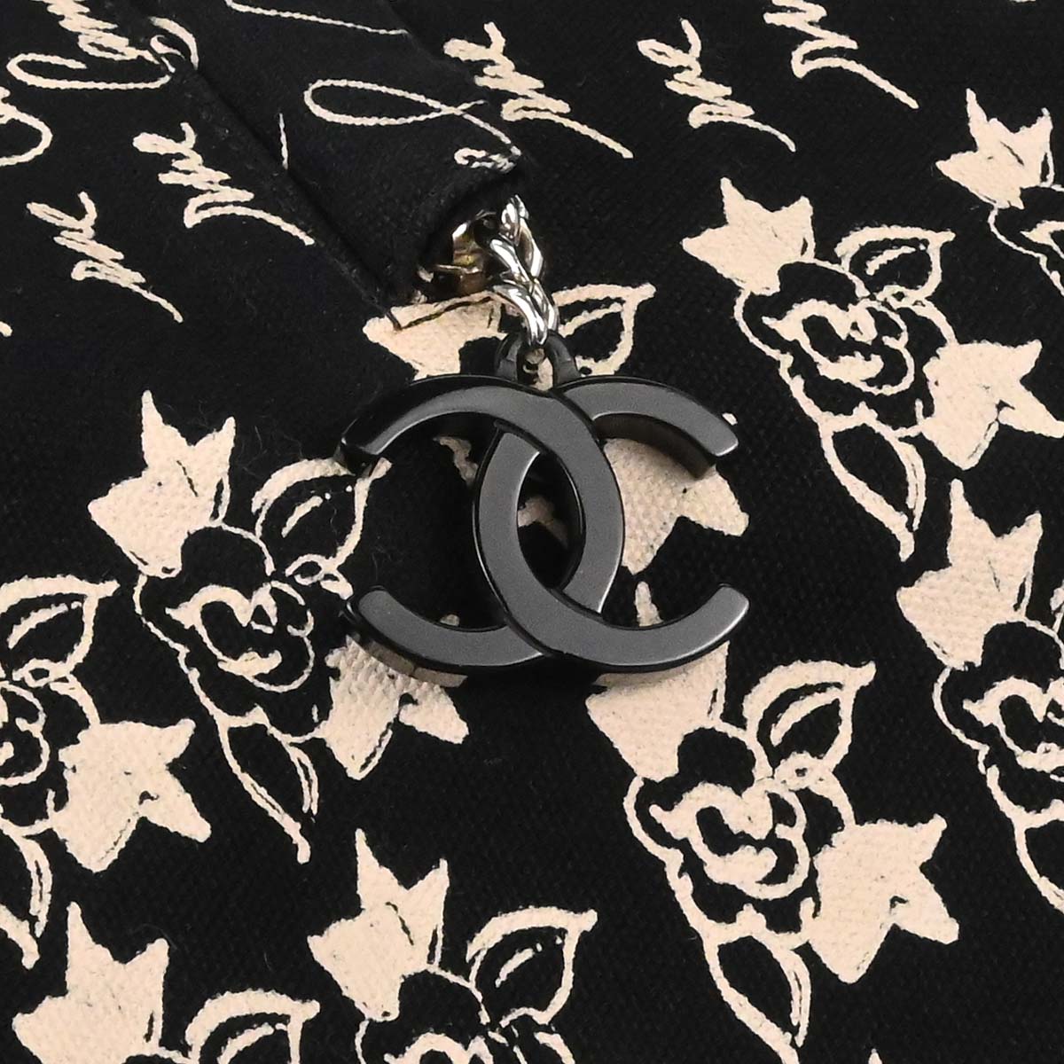 Chanel 2005-2006 Black Canvas Mademoiselle Camellia Drawstring Bucket Tote Handbag