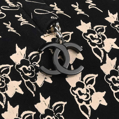 Chanel 2005-2006 Black Canvas Mademoiselle Camellia Drawstring Bucket Tote Handbag