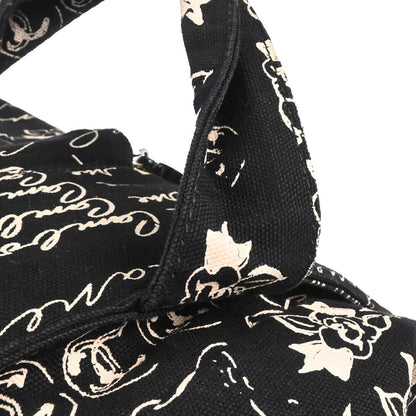 Chanel 2005-2006 Black Canvas Mademoiselle Camellia Drawstring Bucket Tote Handbag