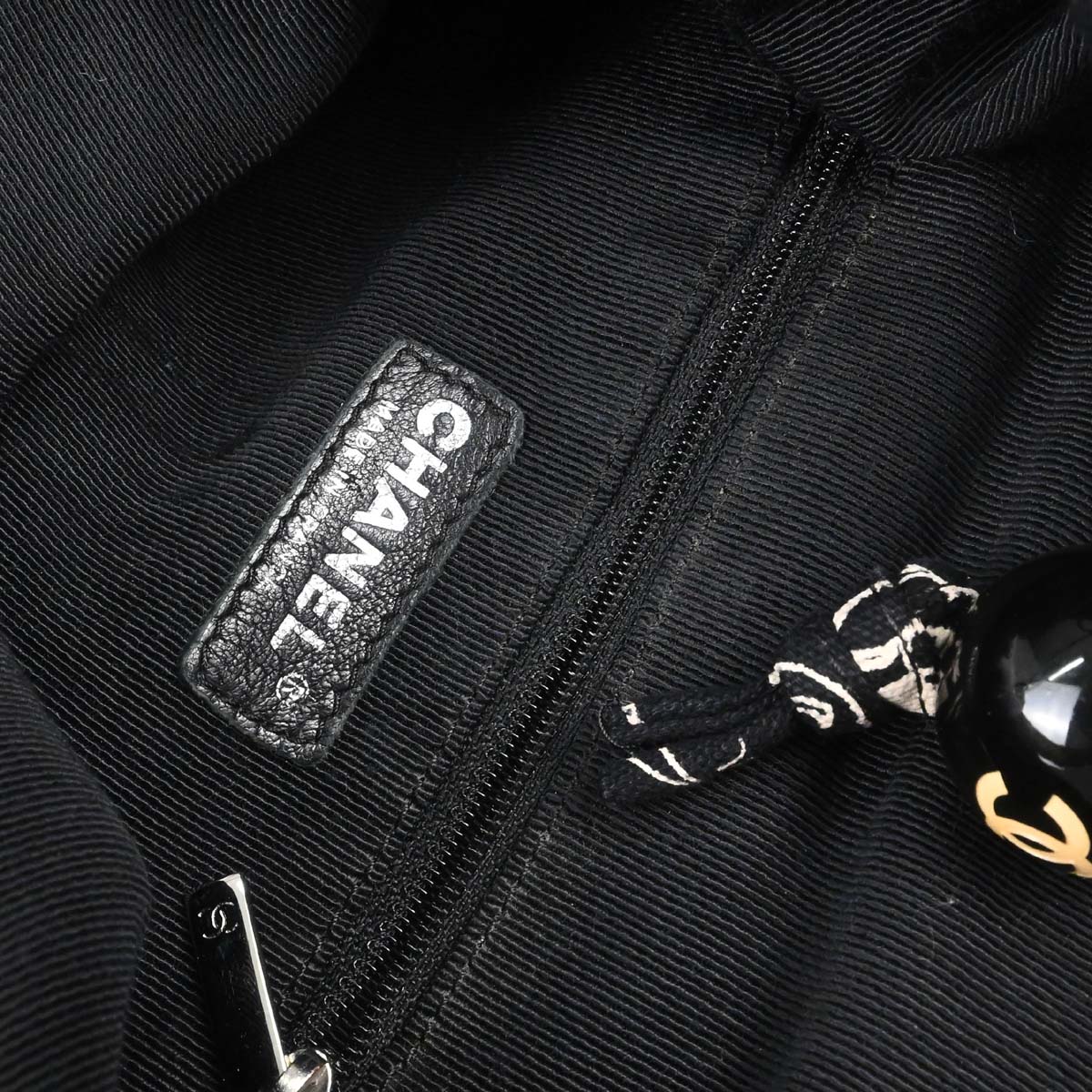 Chanel 2005-2006 Black Canvas Mademoiselle Camellia Drawstring Bucket Tote Handbag