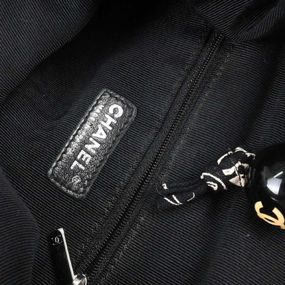 Chanel 2005-2006 Black Canvas Mademoiselle Camellia Drawstring Bucket Tote Handbag