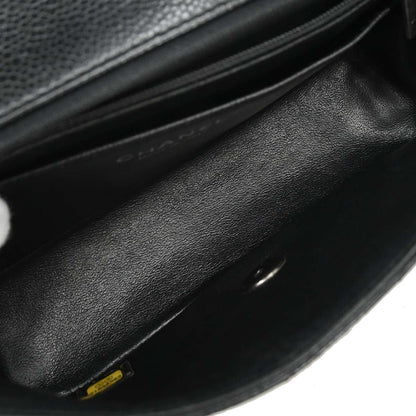 Chanel Black Caviar Skin Classic Single Flap Shoulder Bag