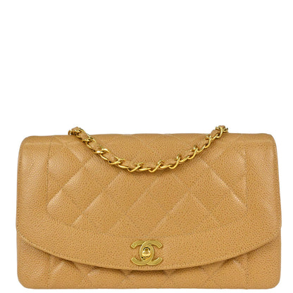 Chanel 1994-1996 Beige Caviar Skin Medium Diana Shoulder Bag