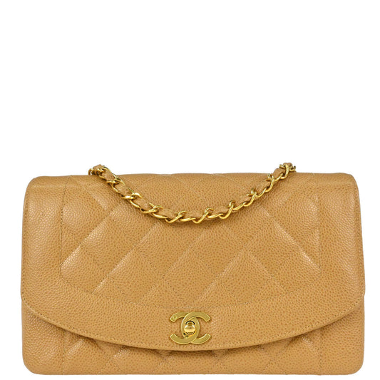 Chanel 1994-1996 Beige Caviar Skin Medium Diana Shoulder Bag