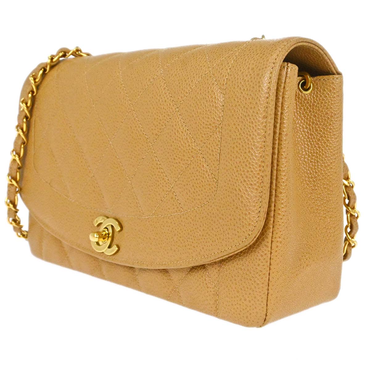 Chanel 1994-1996 Beige Caviar Skin Medium Diana Shoulder Bag