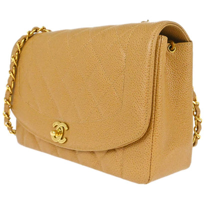 Chanel 1994-1996 Beige Caviar Skin Medium Diana Shoulder Bag