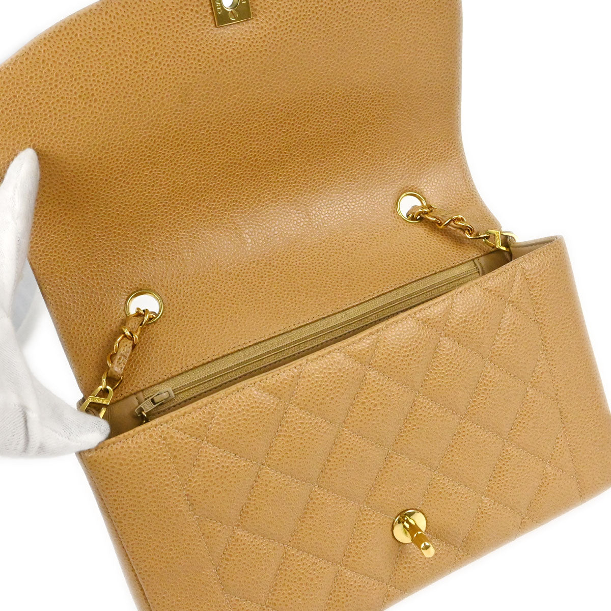 Chanel 1994-1996 Beige Caviar Skin Medium Diana Shoulder Bag