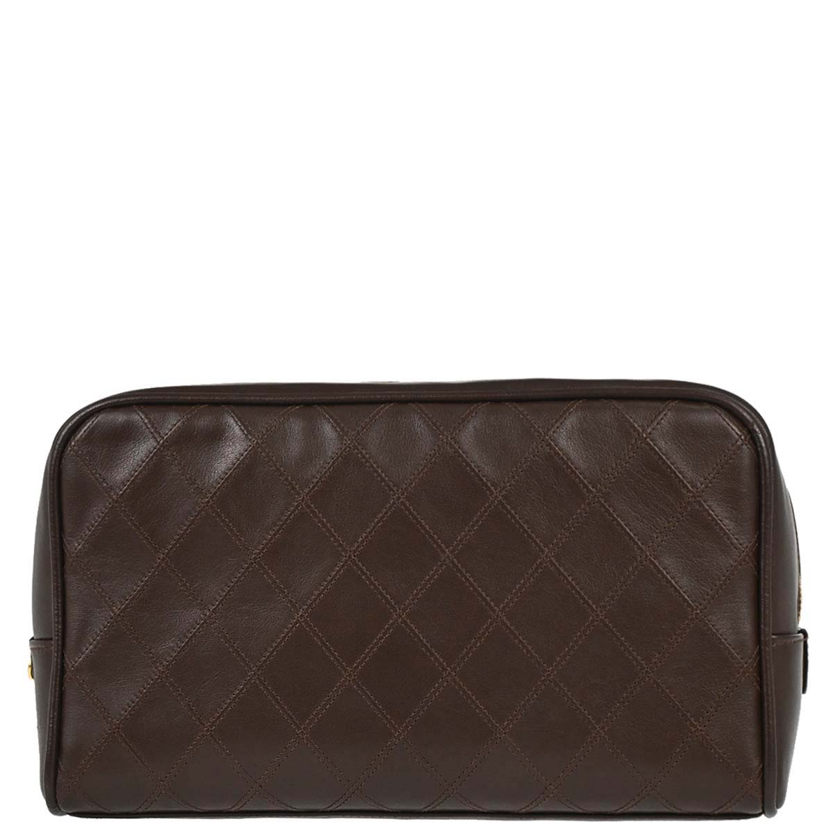 Chanel 1989-1991 Brown Lambskin Bicolore Pouch Clutch Bag