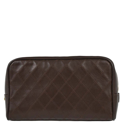 Chanel 1989-1991 Brown Lambskin Bicolore Pouch Clutch Bag