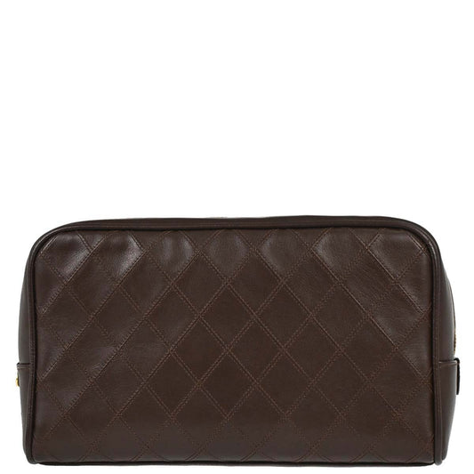 Chanel 1989-1991 Brown Lambskin Bicolore Pouch Clutch Bag
