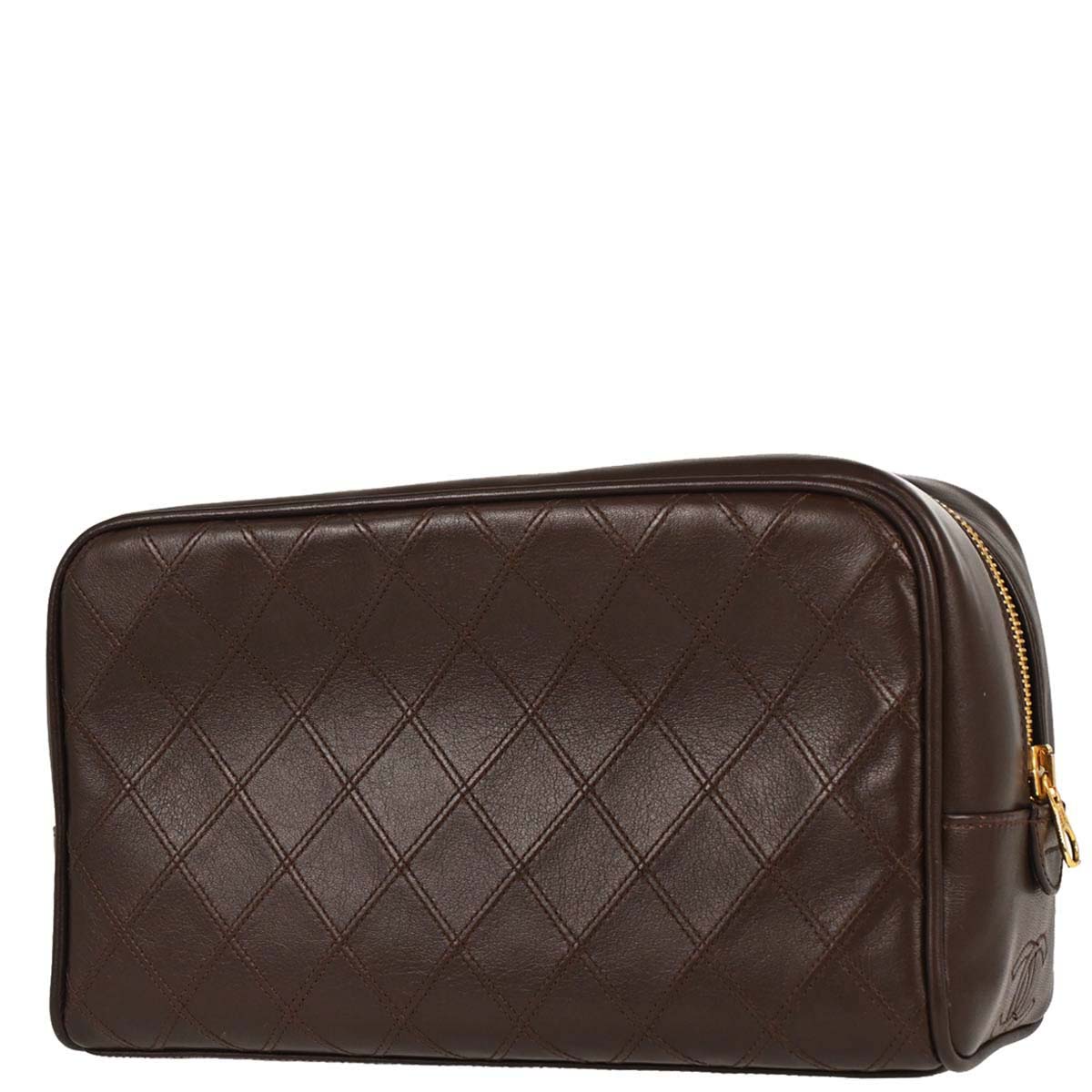 Chanel 1989-1991 Brown Lambskin Bicolore Pouch Clutch Bag