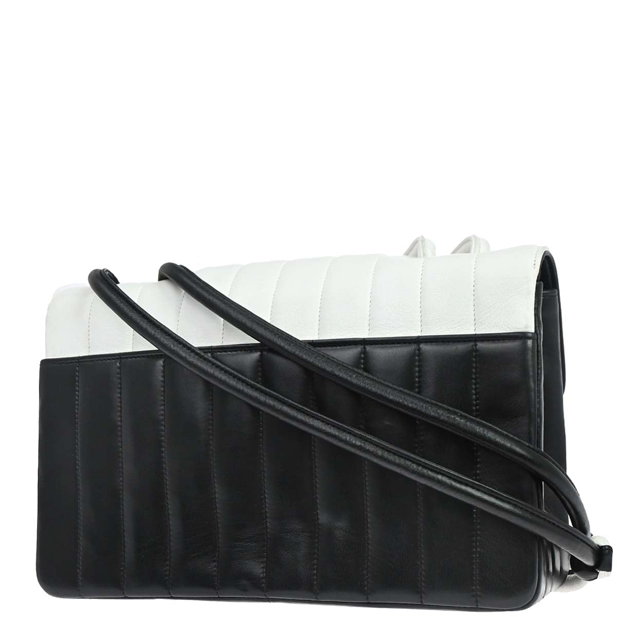 Chanel 1991-1994 Black White Lambskin Bicolor Flap Mademoiselle Shoulder Bag