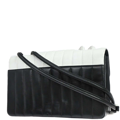 Chanel 1991-1994 Black White Lambskin Bicolor Flap Mademoiselle Shoulder Bag