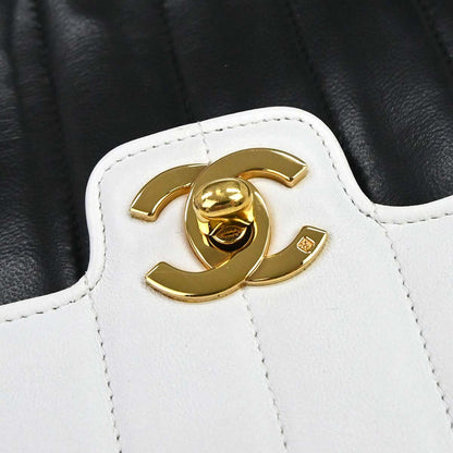 Chanel 1991-1994 Black White Lambskin Bicolor Flap Mademoiselle Shoulder Bag