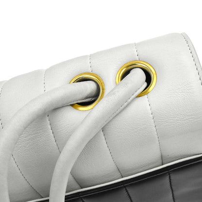 Chanel 1991-1994 Black White Lambskin Bicolor Flap Mademoiselle Shoulder Bag