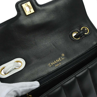Chanel 1991-1994 Black White Lambskin Bicolor Flap Mademoiselle Shoulder Bag