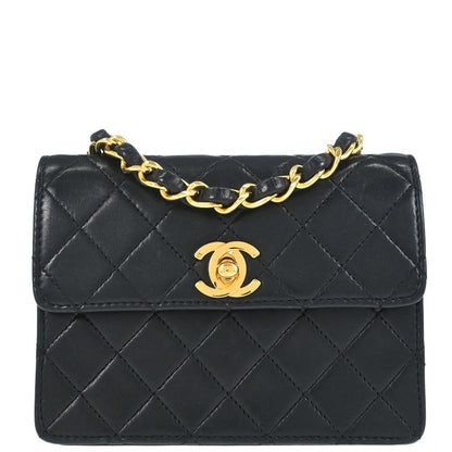 Chanel 1989-1991 Black Lambskin Straight Flap Shoulder Bag