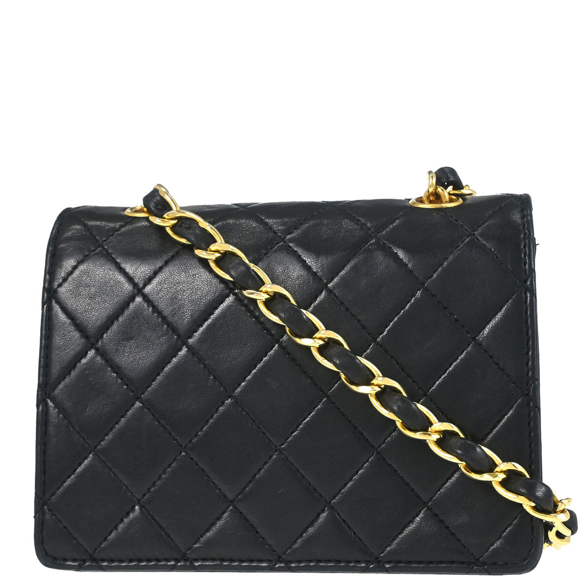 Chanel 1989-1991 Black Lambskin Straight Flap Shoulder Bag