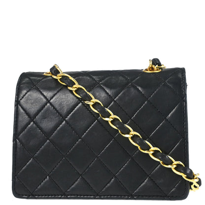 Chanel 1989-1991 Black Lambskin Straight Flap Shoulder Bag