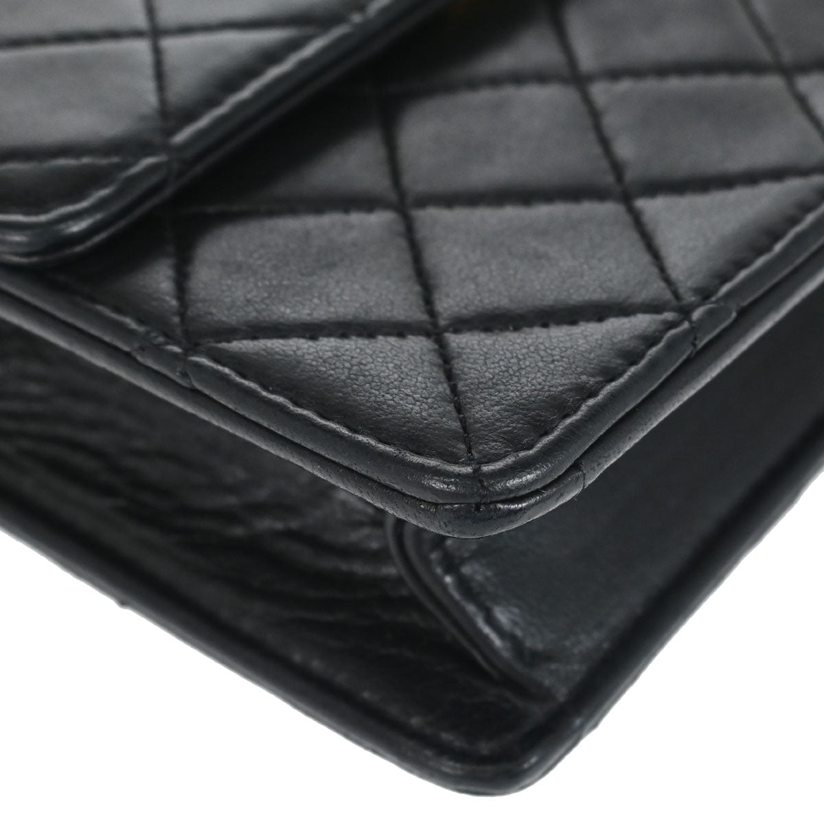 Chanel 1989-1991 Black Lambskin Straight Flap Shoulder Bag