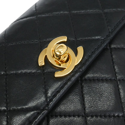 Chanel 1989-1991 Black Lambskin Straight Flap Shoulder Bag
