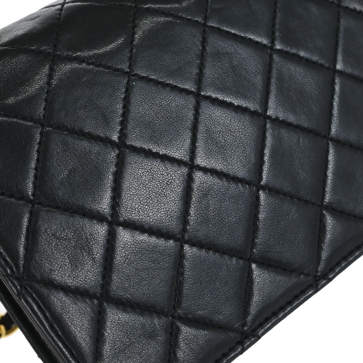 Chanel 1989-1991 Black Lambskin Straight Flap Shoulder Bag