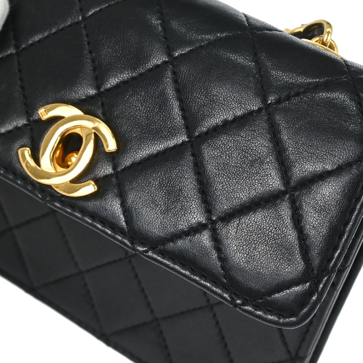 Chanel 1989-1991 Black Lambskin Straight Flap Shoulder Bag