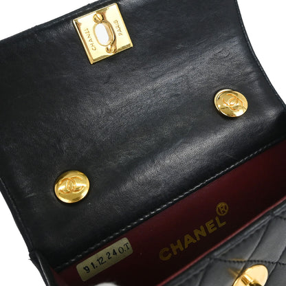 Chanel 1989-1991 Black Lambskin Straight Flap Shoulder Bag